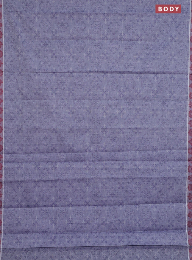 Coimbatore cotton saree greyish blue and maroon with allover self emboss and thread woven border