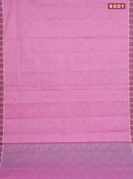 Coimbatore cotton saree light pink and maroon with allover self emboss and thread woven border