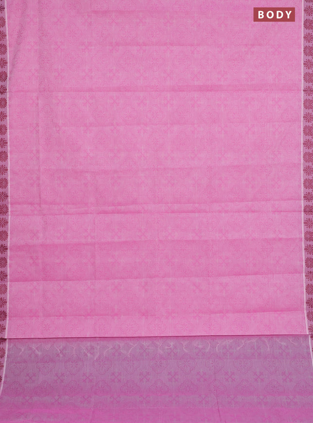 Coimbatore cotton saree light pink and maroon with allover self emboss and thread woven border