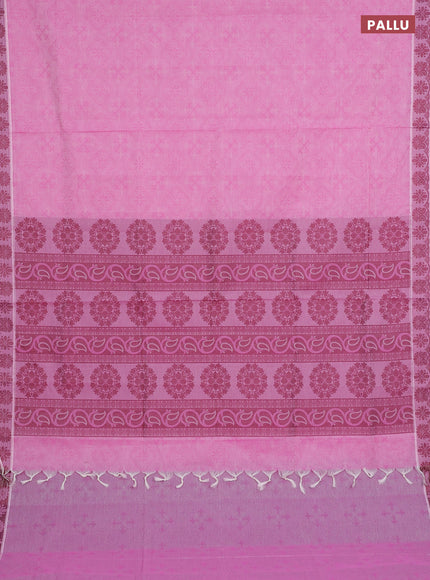 Coimbatore cotton saree light pink and maroon with allover self emboss and thread woven border