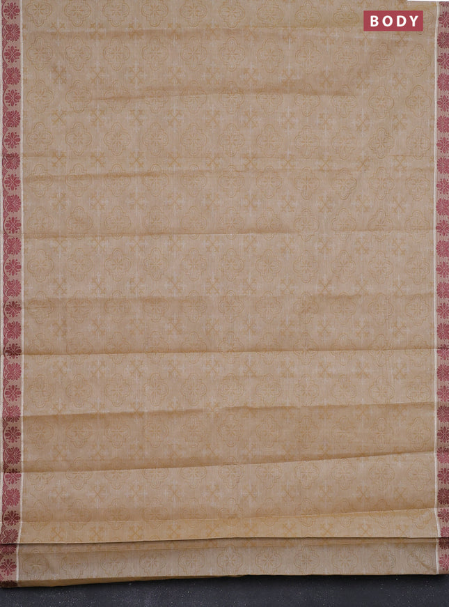 Coimbatore cotton saree khaki shade and maroon with allover self emboss and thread woven border
