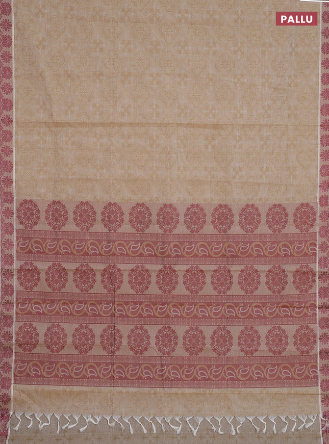 Coimbatore cotton saree khaki shade and maroon with allover self emboss and thread woven border