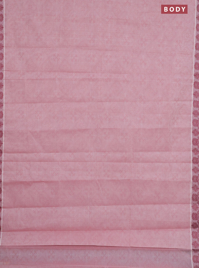 Coimbatore cotton saree pastel pink and maroon with allover self emboss and thread woven border