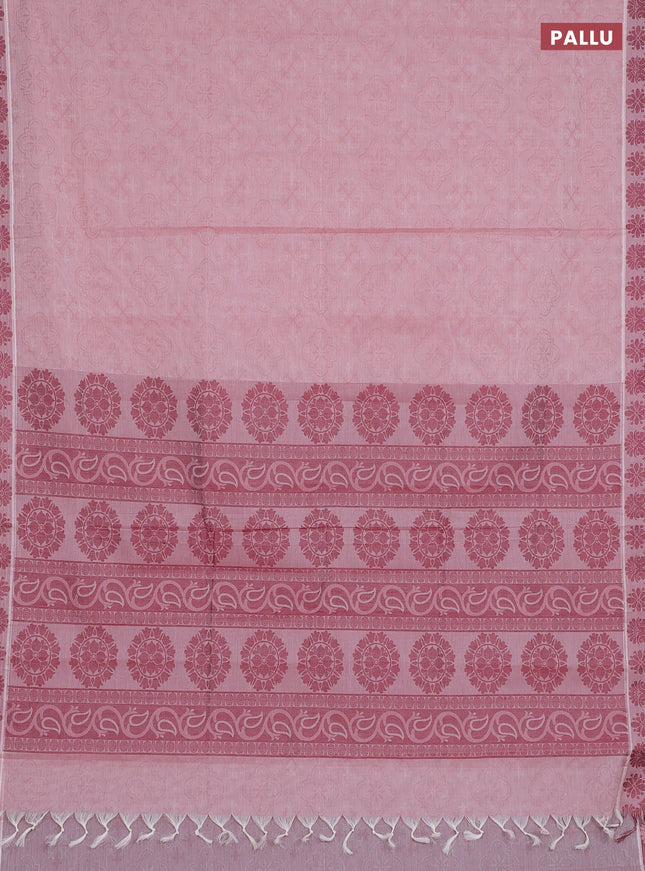 Coimbatore cotton saree pastel pink and maroon with allover self emboss and thread woven border