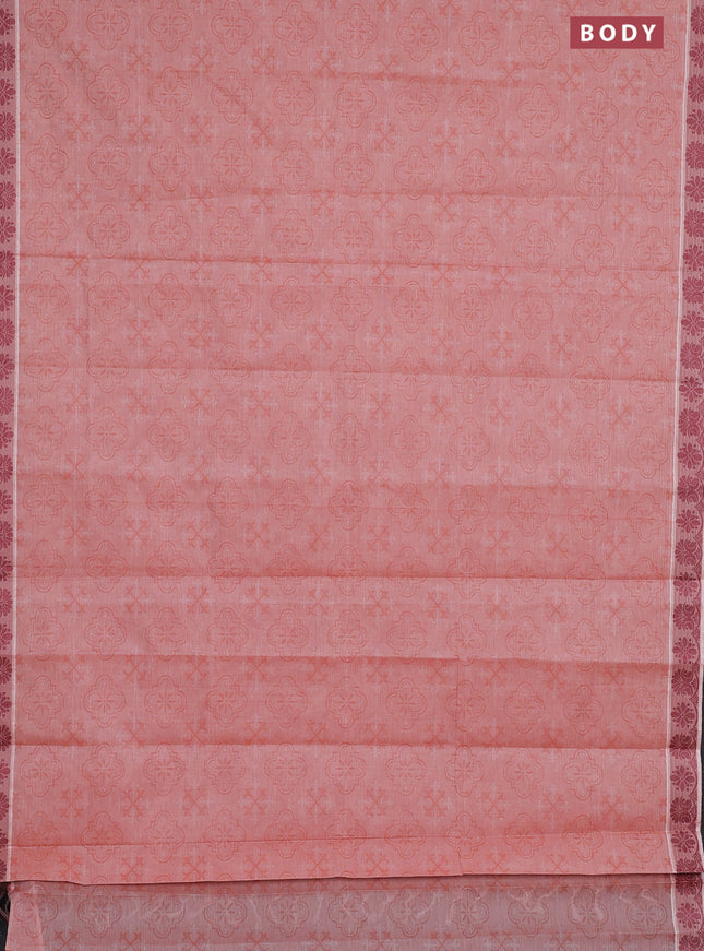 Coimbatore cotton saree rust shade and maroon with allover self emboss and thread woven border