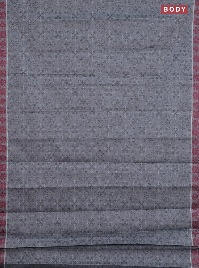 Coimbatore cotton saree grey and maroon with allover self emboss and thread woven border