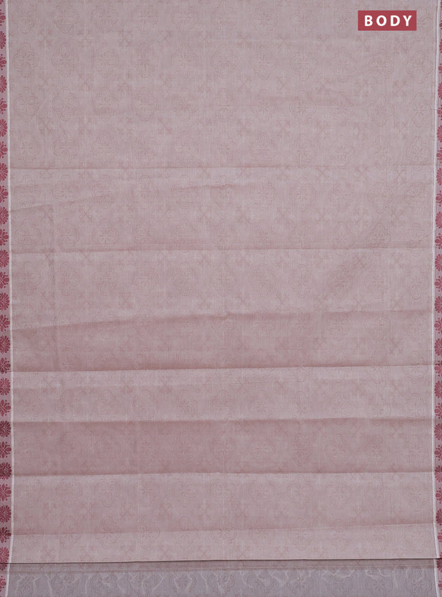 Coimbatore cotton saree beige and maroon with allover self emboss and thread woven border