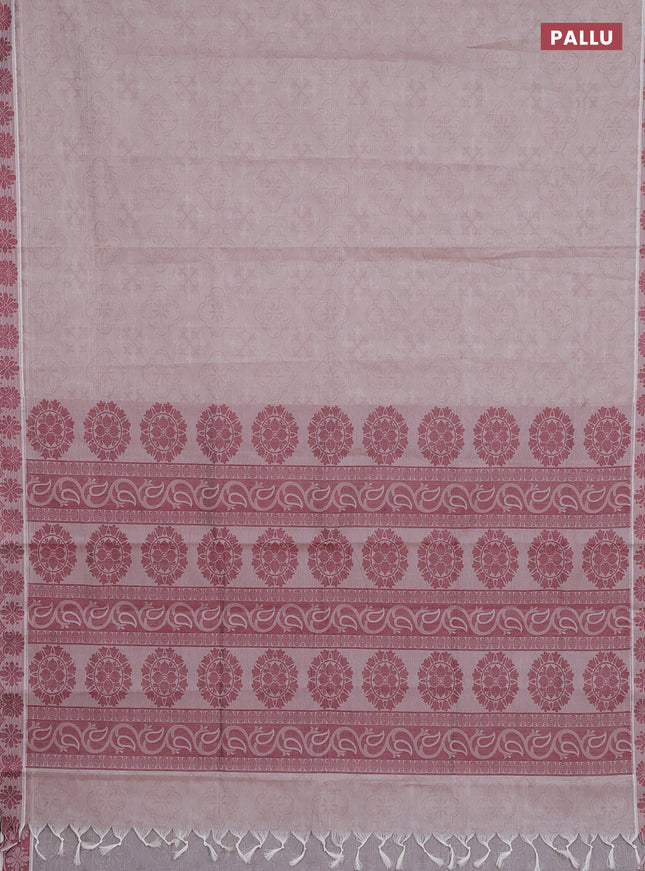 Coimbatore cotton saree beige and maroon with allover self emboss and thread woven border