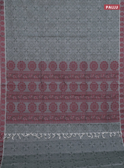 Coimbatore cotton saree greyish green and maroon with allover self emboss and thread woven border