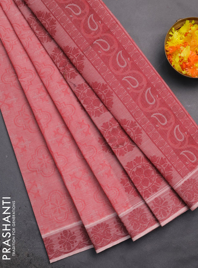 Coimbatore cotton saree red and maroon with allover self emboss and thread woven border