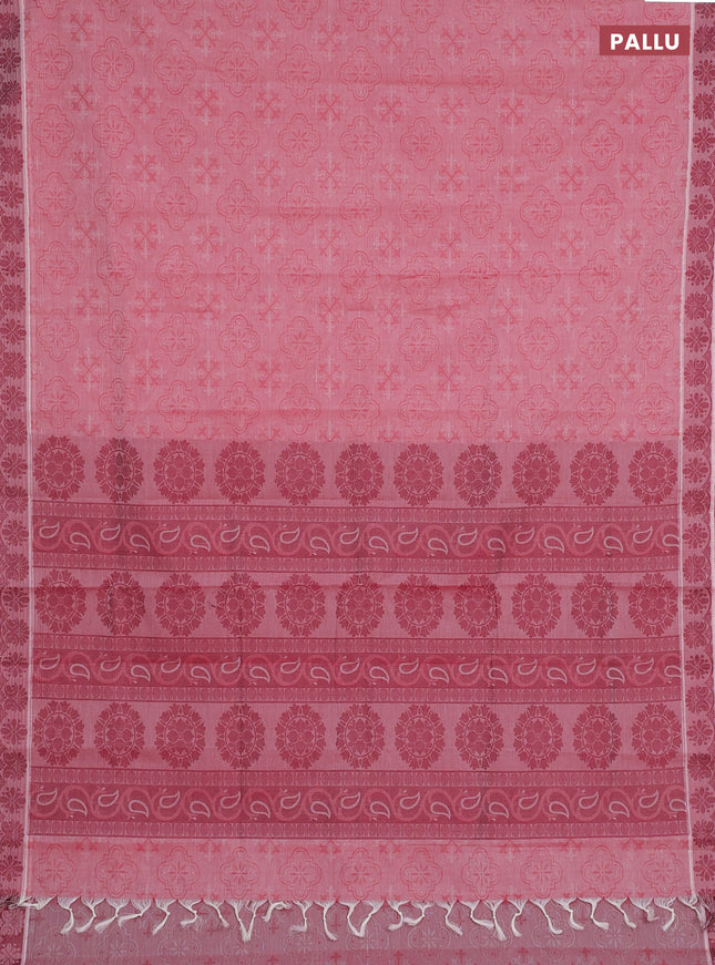 Coimbatore cotton saree red and maroon with allover self emboss and thread woven border