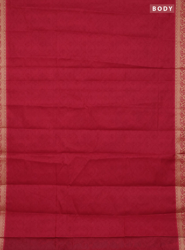 Coimbatore cotton saree maroon and sandal with allover self emboss and thread woven border