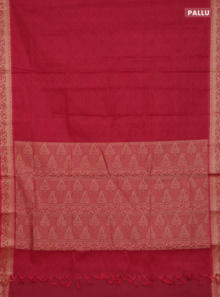 Coimbatore cotton saree maroon and sandal with allover self emboss and thread woven border