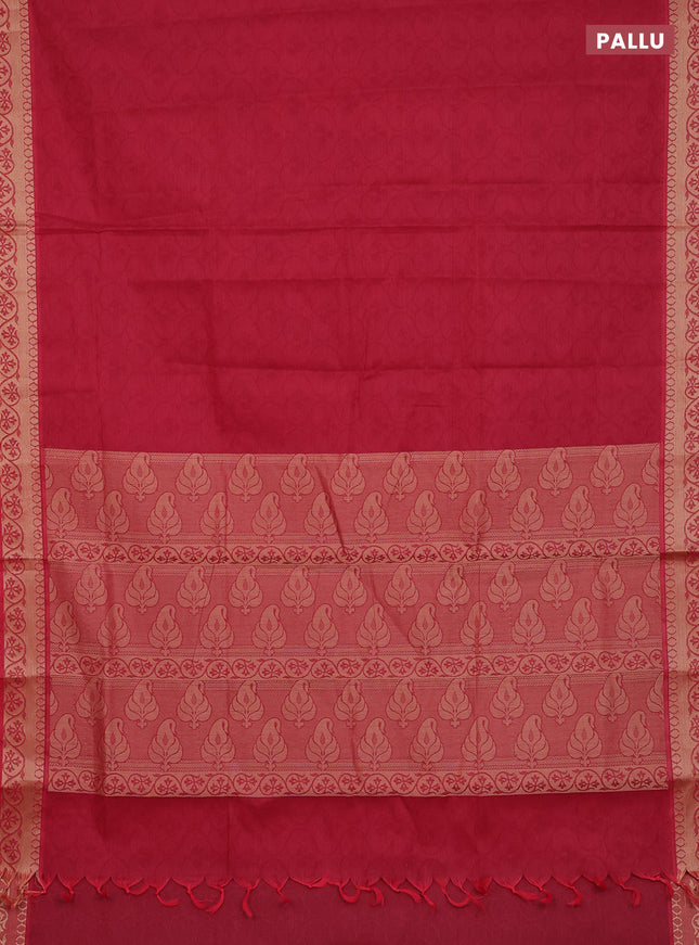 Coimbatore cotton saree maroon and sandal with allover self emboss and thread woven border