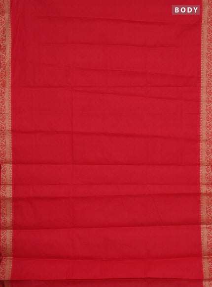 Coimbatore cotton saree red with allover self emboss and thread woven border