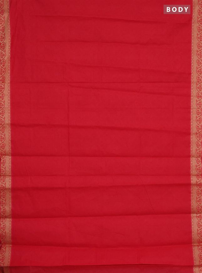 Coimbatore cotton saree red with allover self emboss and thread woven border