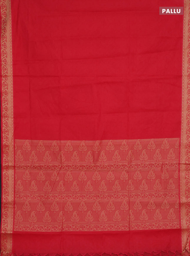 Coimbatore cotton saree red with allover self emboss and thread woven border