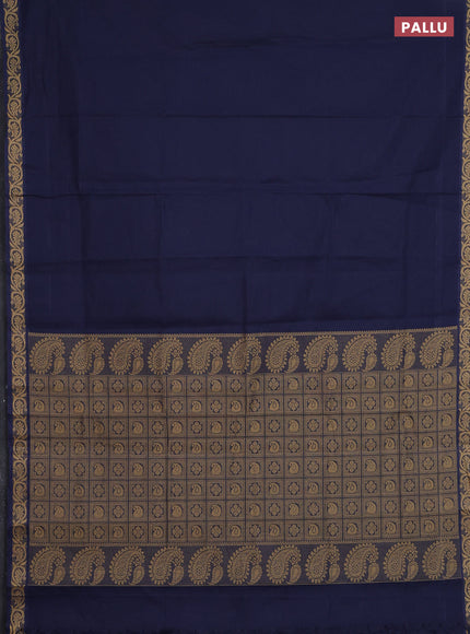 Coimbatore cotton saree navy blue and sandal with allover self emboss and thread woven border