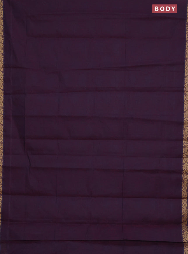 Coimbatore cotton saree wine shade and sandal with allover self emboss and thread woven border