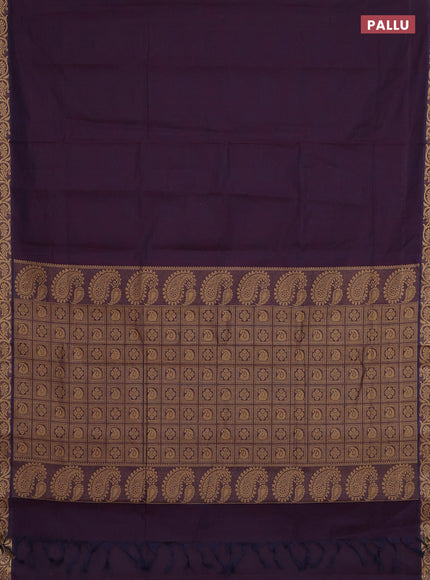 Coimbatore cotton saree wine shade and sandal with allover self emboss and thread woven border