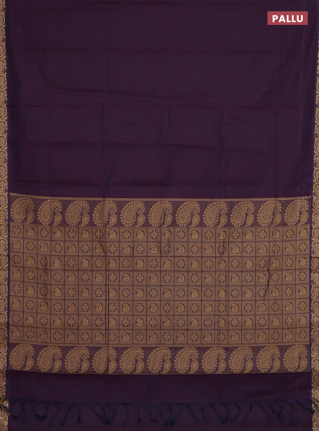 Coimbatore cotton saree wine shade and sandal with allover self emboss and thread woven border