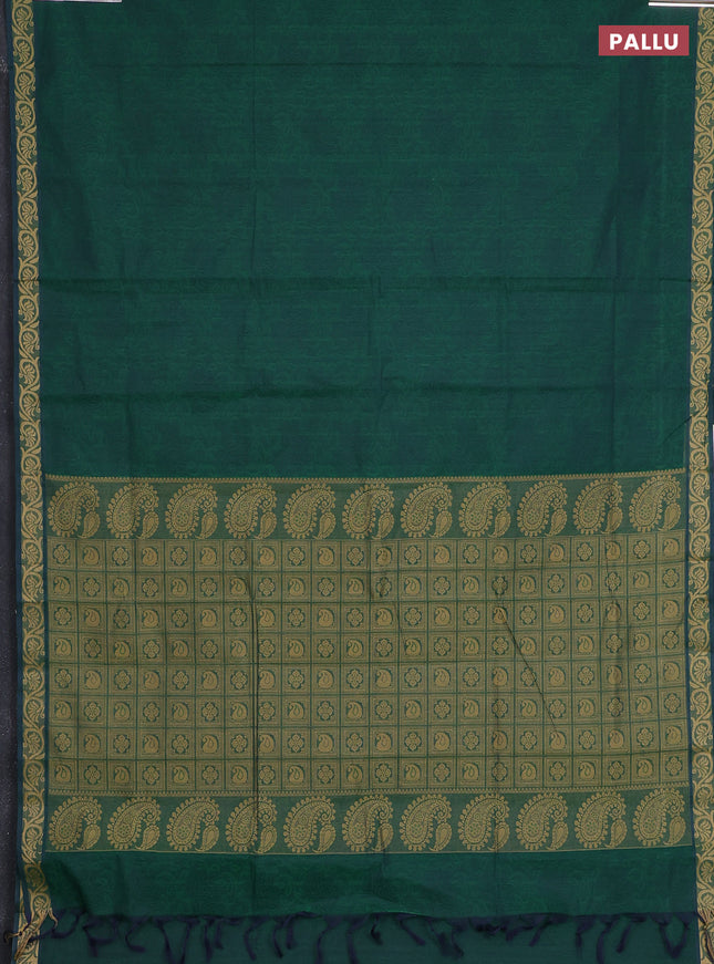 Coimbatore cotton saree dual shade of green and sandal with allover self emboss and thread woven border