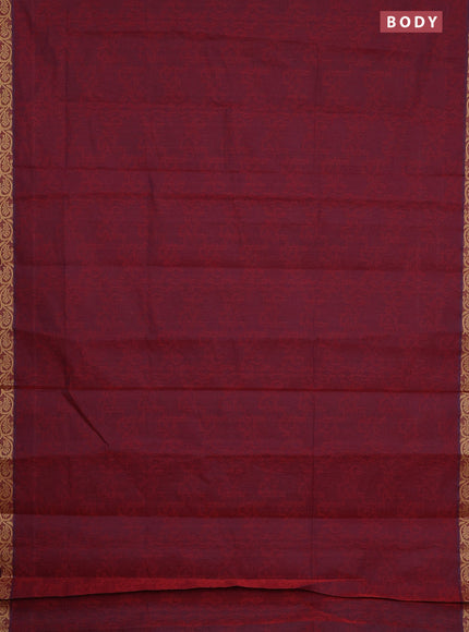 Coimbatore cotton saree dual shade of maroon and sandal with allover self emboss and thread woven border