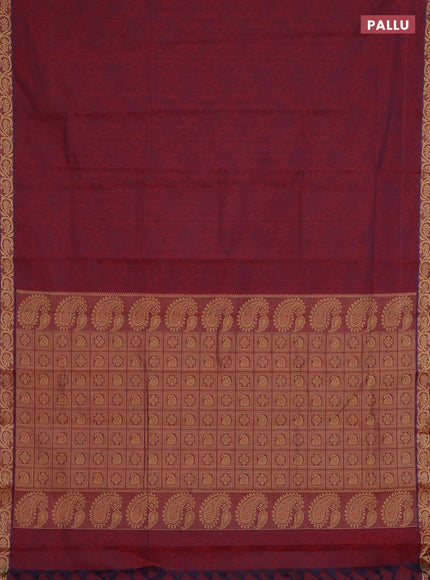 Coimbatore cotton saree dual shade of maroon and sandal with allover self emboss and thread woven border