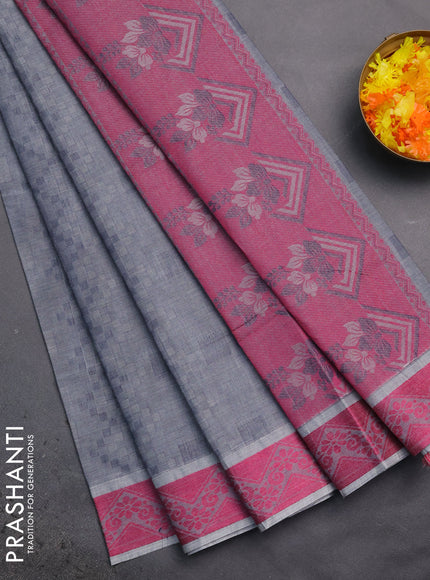 Coimbatore cotton saree grey and pink with allover self emboss and thread woven border