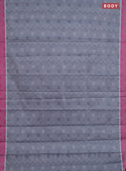 Coimbatore cotton saree grey and pink with allover self emboss and thread woven border