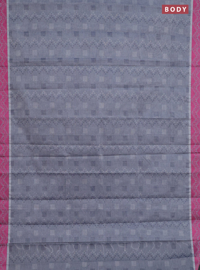 Coimbatore cotton saree grey and pink with allover self emboss and thread woven border