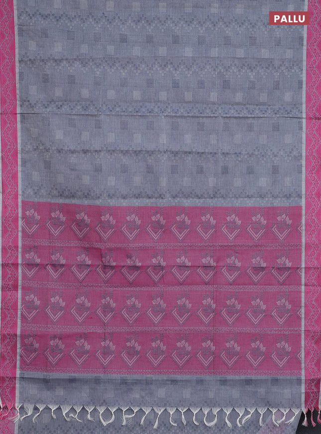 Coimbatore cotton saree grey and pink with allover self emboss and thread woven border