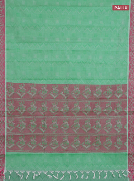 Coimbatore cotton saree green and pink with allover self emboss and thread woven border