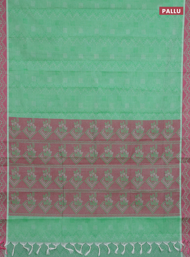 Coimbatore cotton saree green and pink with allover self emboss and thread woven border