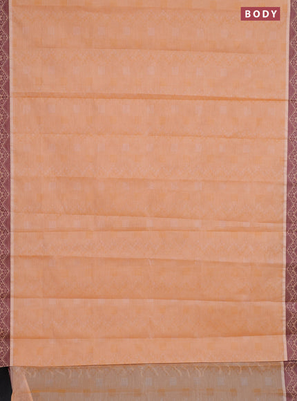 Coimbatore cotton saree pale orange and coffee brown with allover self emboss and thread woven border