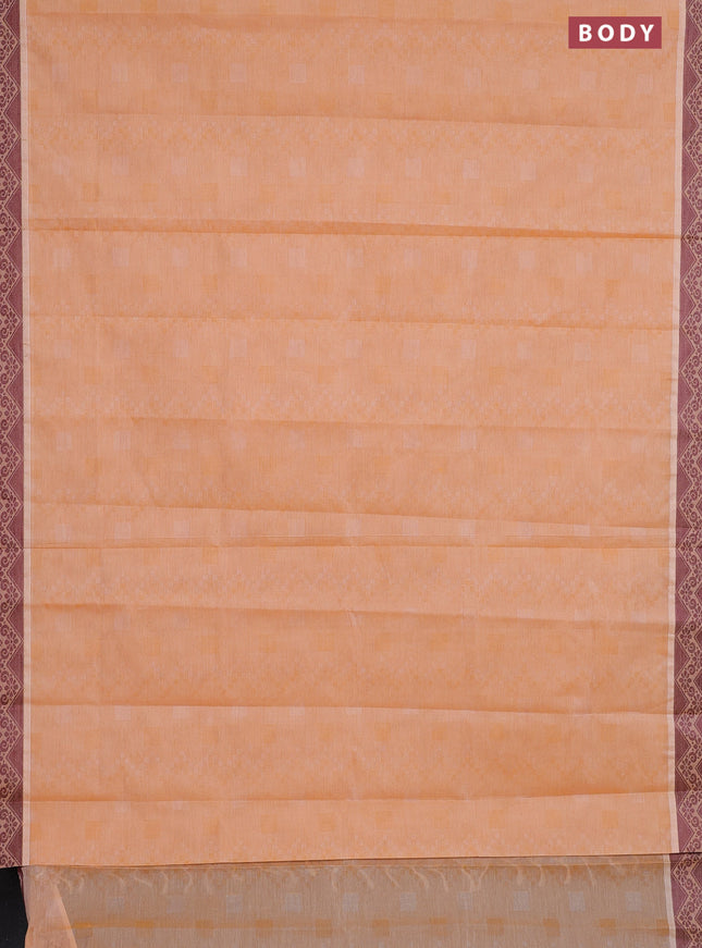 Coimbatore cotton saree pale orange and coffee brown with allover self emboss and thread woven border