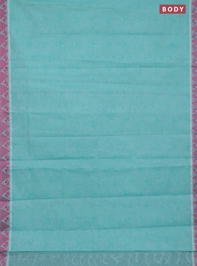 Coimbatore cotton saree teal blue and pink with allover self emboss and thread woven border