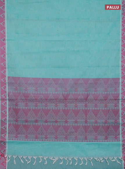 Coimbatore cotton saree teal blue and pink with allover self emboss and thread woven border