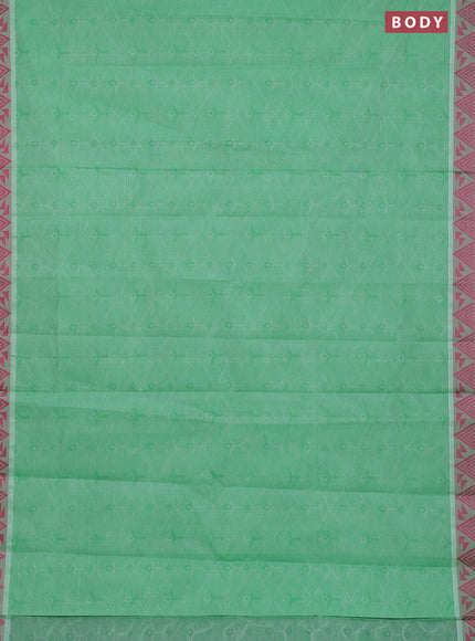 Coimbatore cotton saree green and pink with allover self emboss and thread woven border