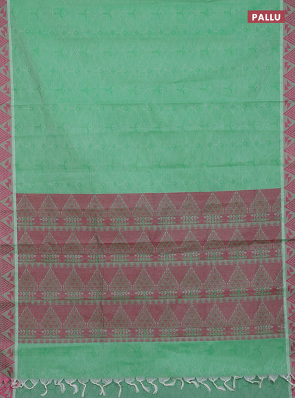 Coimbatore cotton saree green and pink with allover self emboss and thread woven border