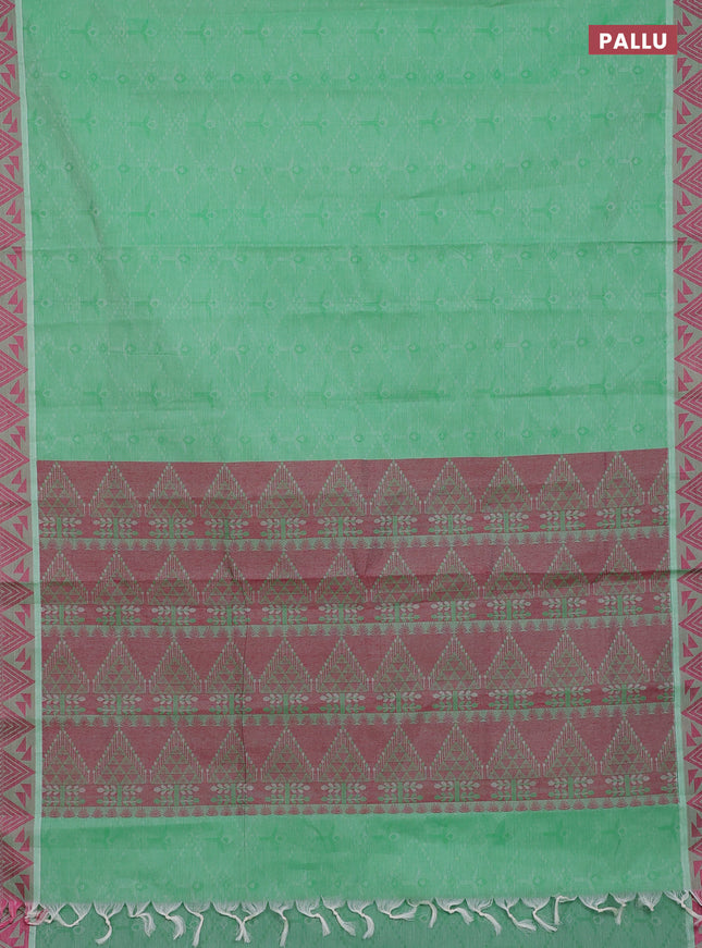 Coimbatore cotton saree green and pink with allover self emboss and thread woven border