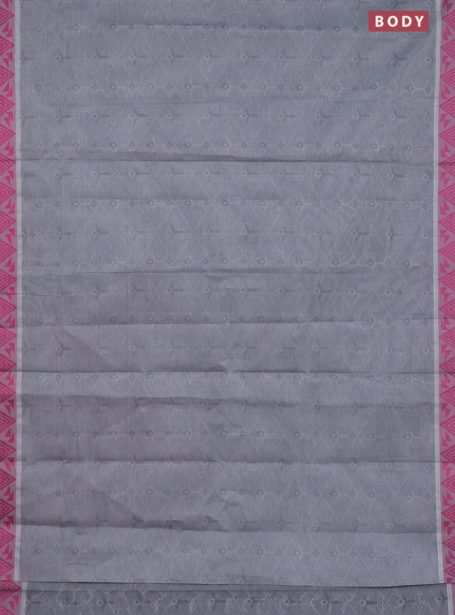 Coimbatore cotton saree grey and pink with allover self emboss and thread woven border