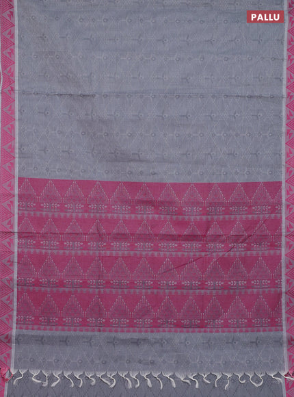 Coimbatore cotton saree grey and pink with allover self emboss and thread woven border