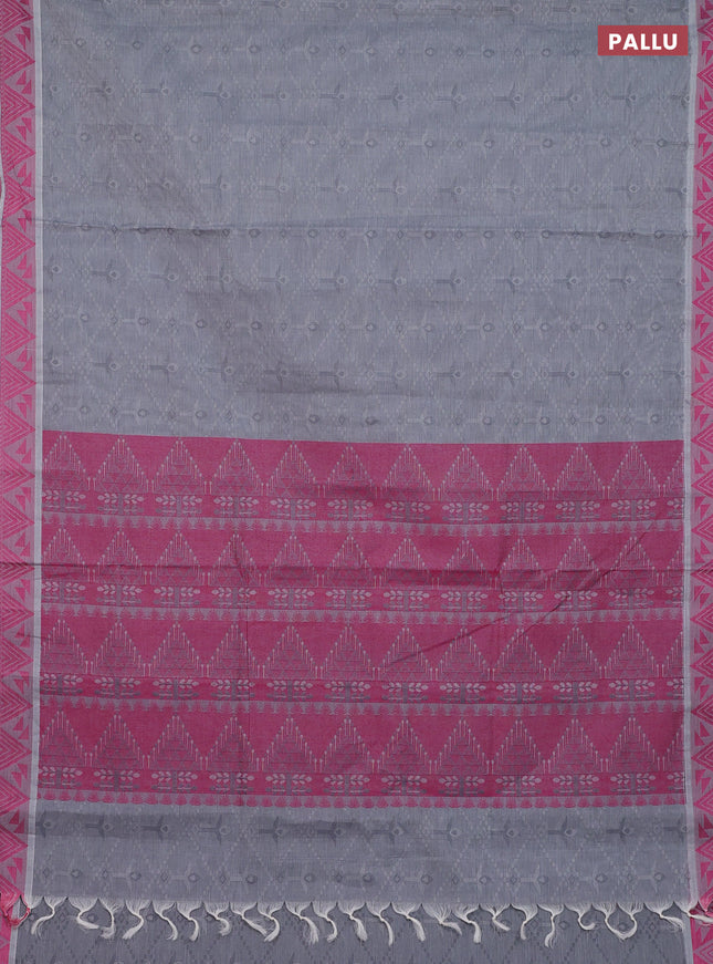 Coimbatore cotton saree grey and pink with allover self emboss and thread woven border