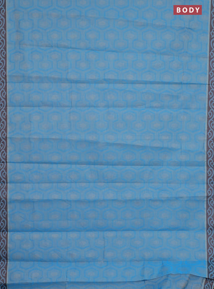 Coimbatore cotton saree cs blue and brown with allover self emboss and thread woven border