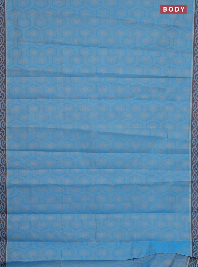 Coimbatore cotton saree cs blue and brown with allover self emboss and thread woven border