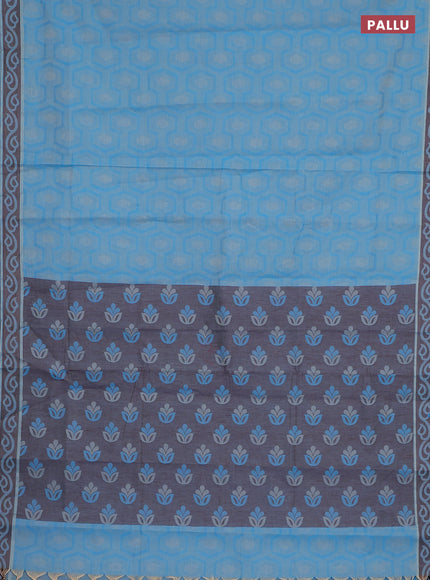Coimbatore cotton saree cs blue and brown with allover self emboss and thread woven border