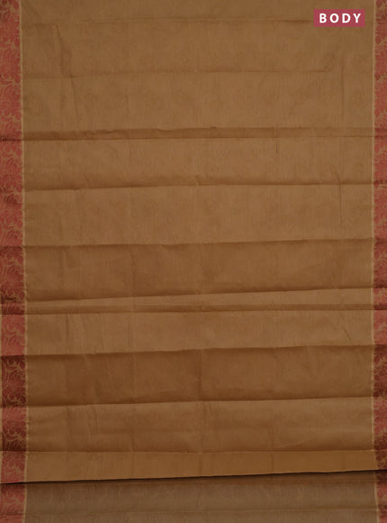 Coimbatore cotton saree dark sandal and brown with allover self emboss and thread woven border