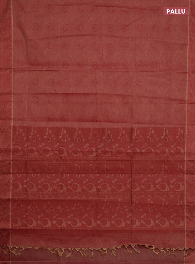 Coimbatore cotton saree pastel maroon and maroon with allover self emboss and thread woven border
