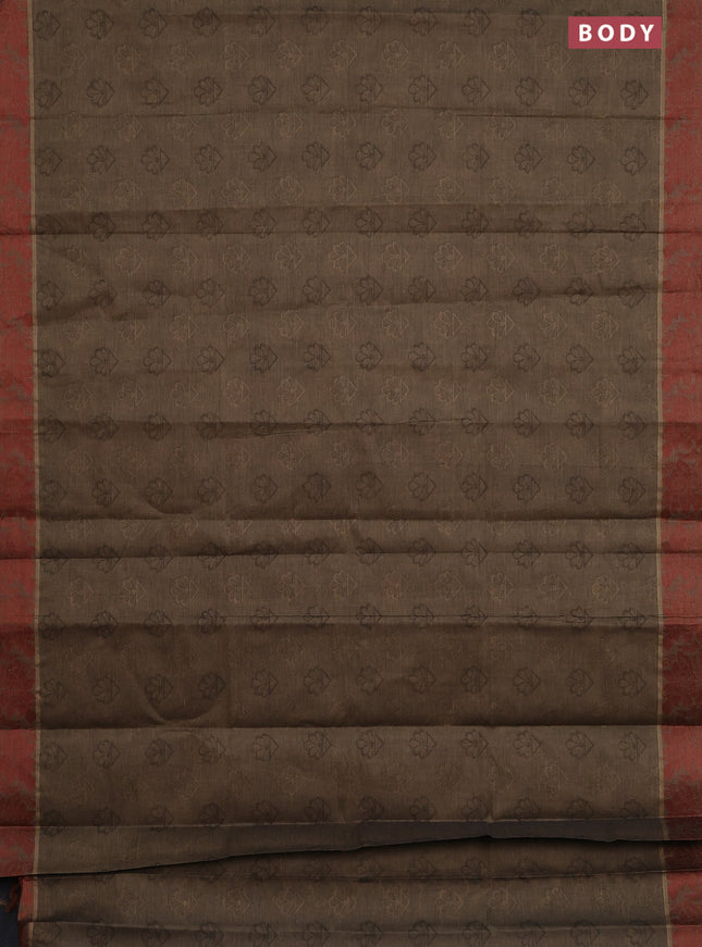 Coimbatore cotton saree chikku shade and brown with allover self emboss and thread woven border